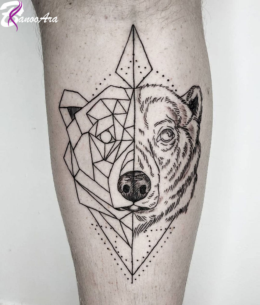 تاتو خرس به سبک اشکال هندسی