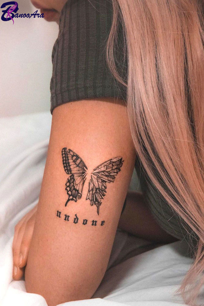 طرح تاتو پروانه روی بازو